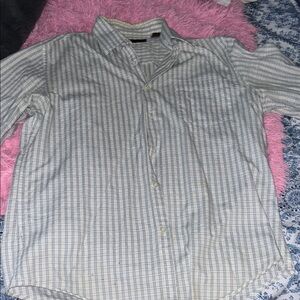 Perry Ellis Blue and White Plaid Casual Shirt